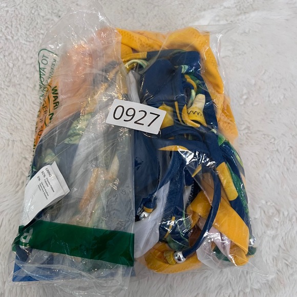 Cupshe Yellow Wrap Bikini Top Navy Lemon Print Side Tie Bottoms Set Size XL NWT - Picture 12 of 13